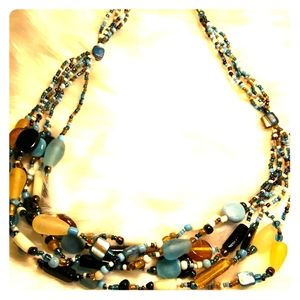Boho style Aqua blue & brown bead Necklace
